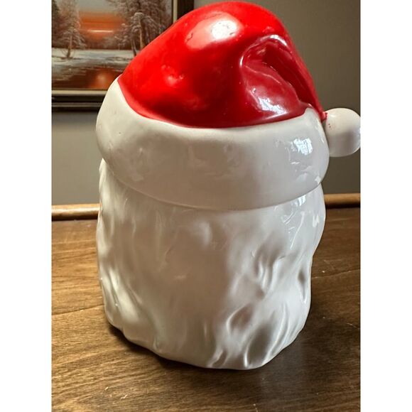 Vintage Santa Claus Cookie Storage Jar Lid Large Ceramic Christmas Kitchen Decor - Picture 9 of 11